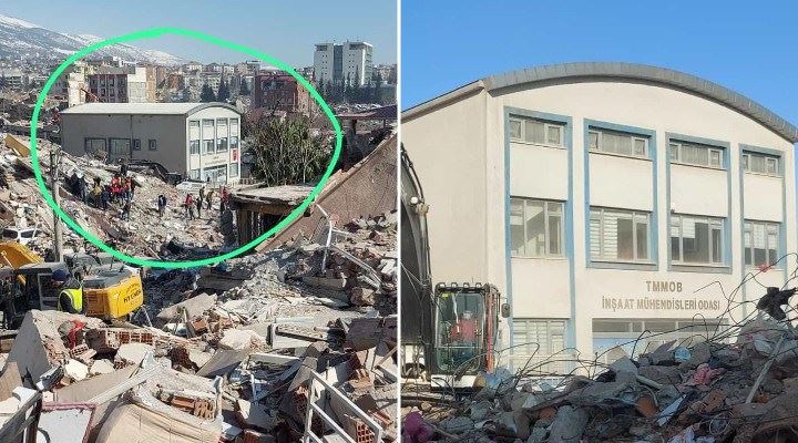 Depremin merkez üssü Maraş’tan çarpıcı fotoğraf: Tüm çevresi yıkıldı, İnşaat Mühendisleri Odası binası ayakta kaldı