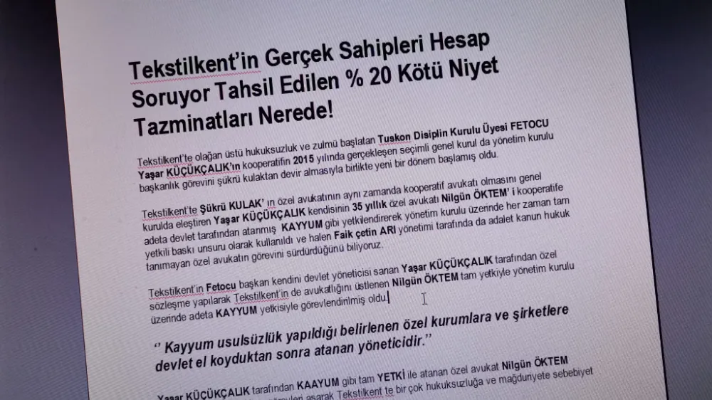 Tekstilkent’in Gerçek Sahipleri Hesap Soruyor Tahsil Edilen % 20 Kötü Niyet Tazminatları Nerede!