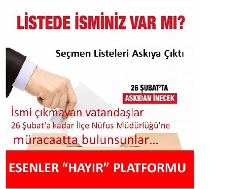 Seçmen Listeleri Askiya Çikti