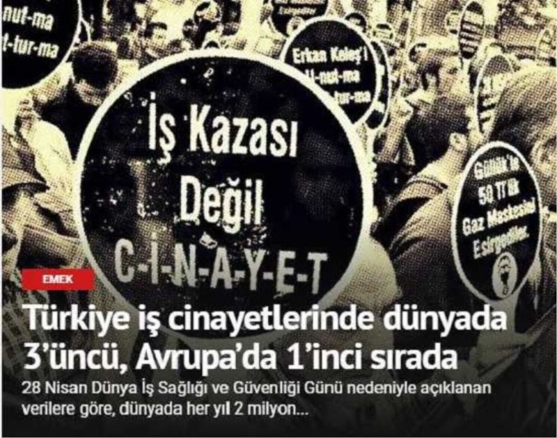 Türkiye is cinayetlerinde dünyada 3`üncü, Avrupa`da 1`inci sirada