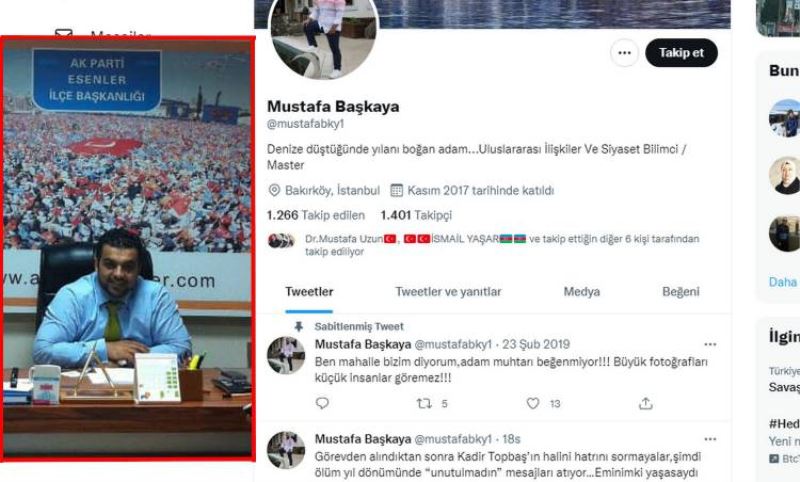 Mustafa Baskaya’nin attigi twetle “Yere batsin sizin sahte vefaniz”